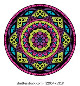 Round vector coloring Mandala for a New Year greeting card. Hand drawn background. Can be used for phone case print, etc. Islam, Arabic, Pakistan, Moroccan, Turkish, Indian, Spain motifs. 