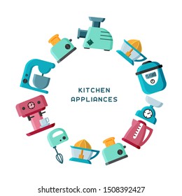 round vector concept with diverse kitchen appliances in flat style