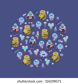 Round vector decorating design made of isometric robots