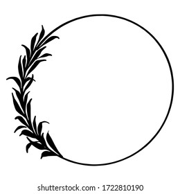 Round vector decorative frame with leaves. Template for text, photo, blog, print.