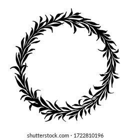 Round vector decorative frame with leaves. Template for text, photo, blog, print.