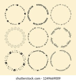 round vector decorative frames for christmas and new year with greetings and snowflakes