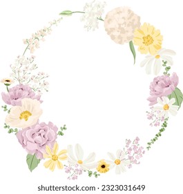 Round Vector Delicate Floral Frame Illustration in Pastel Tones