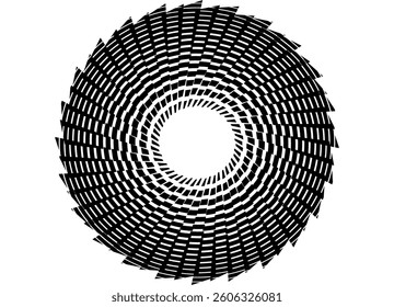 Round vector design element black on white background. Twisted dynamic striped pattern. Abstract ring. Vector background. Star, sun. Disc.