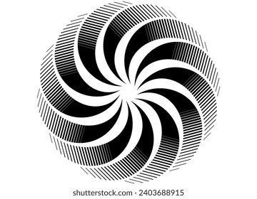 Round vector design element made of swirled petals.Black on white background. Sun. Flower. Vector background