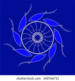 Round vector fish Mandala. Traditional orient symbol. Print
