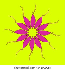 Round vector fish Mandala. Traditional orient symbol. Print