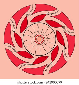 Round vector fish Mandala. Traditional orient symbol. Print