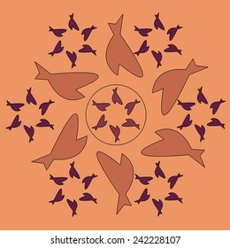 Round vector fish Mandala. Traditional orient symbol. 