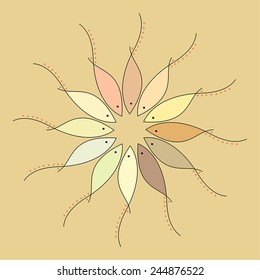 Round vector fish Mandala. Traditional orient symbol. Print