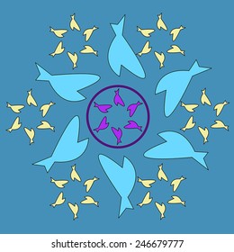 Round vector fish Mandala. Traditional orient symbol. Print