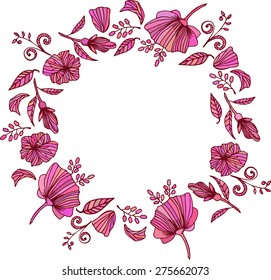 Round vector flowers frame. Design for invitation, wedding or greeting cards.