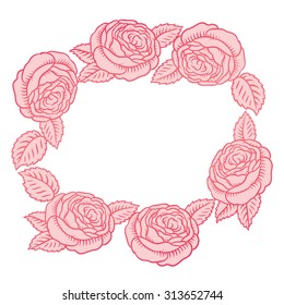 round vector frame - classic retro pink roses