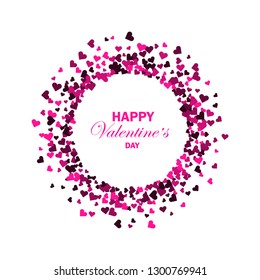 Round vector frame with colored abstract hearts.
