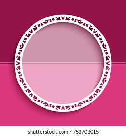Round vector frame with cut out border pattern, elegant decoration for wedding invitation or announcement design, eps10