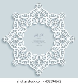 Round vector frame with cutout paper lace border, eps10