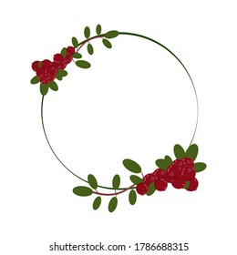 Round vector frame decorated with lingonberry branches. Good for invitations, congratulations.