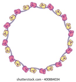 Round vector frame with decorative tulips