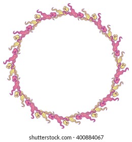 Round vector frame with decorative tulips