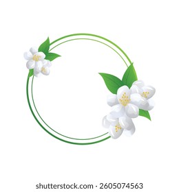 Round vector frame with flowers and leaves on the white background