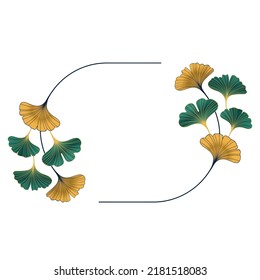 Marco vectorial redondo con Ginkgo Biloba de salida. Rama redonda decorativa para la invitación aislada en blanco.