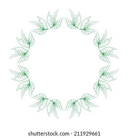 Round vector frame from green leaves