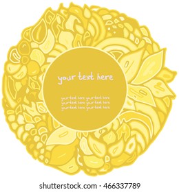 Round Vector frame with lace ornament. Template frame design for card. Vintage Lace Doily. Can be used for packaging, invitations. Wedding Day decoration, bag template.