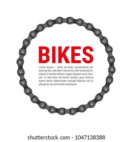 Round Vector Frame Made of Bike or Bicycle Chain with Sample Text Design. Realistic Detailed Bike Chain.