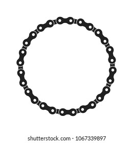 Round Vector Frame Made Of Bike Or Bicycle Chain. Monochrome Black Bike Chain. Blank Bike Chain Circle Frame.