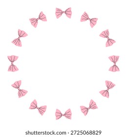 Marco de Vector redondo hecho de arcos de satén rosa. Diseño del marco del arco. Ilustración vectorial. Plantilla linda decorativa