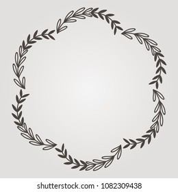 Round vector frame made of thin twigs of hand drawing