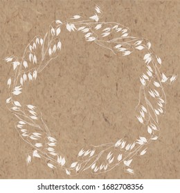 Marco vectorial redondo con avena sobre papel kraft. Ilustración con lugar para el texto, se puede utilizar para crear tarjeta, menú o tarjeta de invitación.