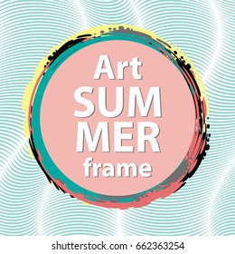 Round vector frame on a background with waves. Element for design business cards, invitations, gift cards, flyers and brochures