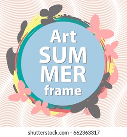 Round vector frame on a background with waves. Element for design business cards, invitations, gift cards, flyers and brochures