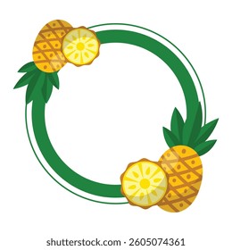 Round vector frame with pineapple on the white background