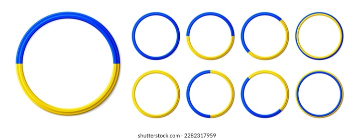 Round vector frame set with realistic 3d effect  border with Ukrainian national colors and vector shadow. Concept of patriotism and Ukraine identity. Perfect for presentations and photo frames