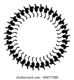 Round vector frame with silhouette of a black stray cat.