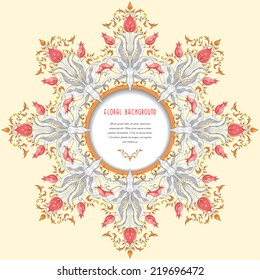 Round vector frame with tulip flower. Place for your text.