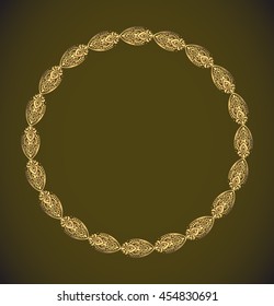 Round vector golden heavy thick frame on a dark background for your design. 