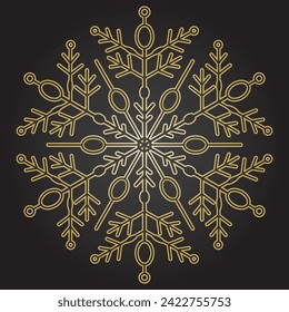 Accidente de nieve redondo vector dorado. Ornamento de invierno abstracto. Patrón con copo de nieve