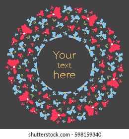 Round vector greeting card with flower buds. Color illustration