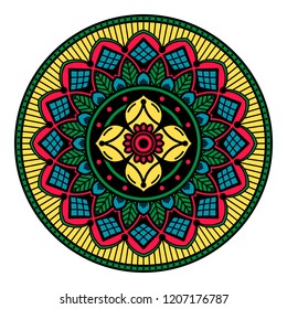Round vector hand drawn Mandala for a New Year greeting card. Can be used for phone case print, etc. Ethnic mandala with colorful ornament. Isolated on white. EPS 10