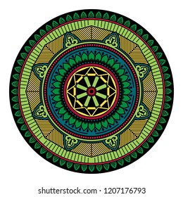 Round vector hand drawn Mandala for a New Year greeting card. Can be used for phone case print, etc. Ethnic mandala with colorful ornament. Isolated on white. EPS 10