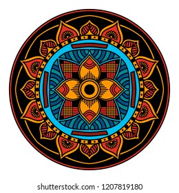 Round vector hand drawn Mandala for a New Year greeting card. Can be used for phone case print, etc. Ethnic mandala with colorful ornament. Isolated on white. EPS 10
