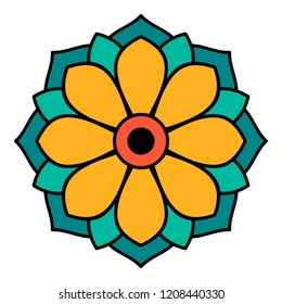 Round vector hand drawn Mandala for a New Year greeting card. Can be used for phone case print, etc. Ethnic mandala with colorful ornament. Isolated on white. EPS 10
