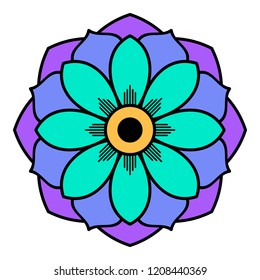 Round vector hand drawn Mandala for a New Year greeting card. Can be used for phone case print, etc. Ethnic mandala with colorful ornament. Isolated on white. EPS 10
