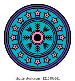 Round vector hand drawn Mandala for a New Year greeting card. Can be used for phone case print, etc. Ethnic mandala with colorful ornament. Isolated on white, EPS10
