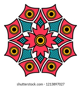 Round vector hand drawn Mandala for a New Year greeting card. Can be used for phone case print, etc. Ethnic mandala with colorful ornament. Isolated on white, EPS 10
