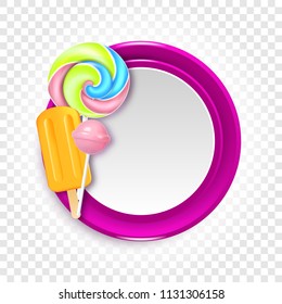 Round vector illustration with candies, sweets and lollipops