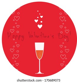 round vector illustration of wine glass with hearts